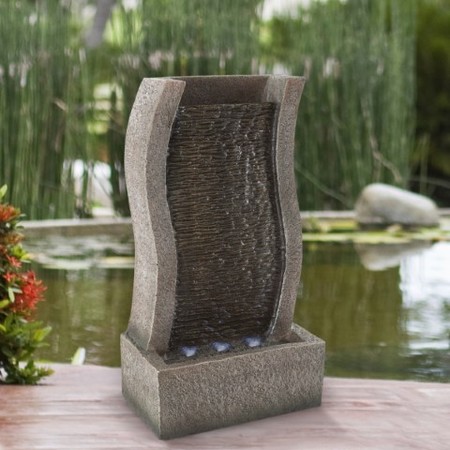 NATURE SPRING Stone Wall Standing Fountain Polyresin Waterfall with LED Lights Outdoor Decorative Feature, 19" Tall 405364YHG